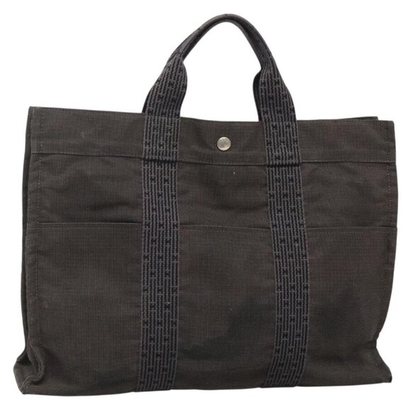 HERMES Her Line Tote Bag Canvas Gray Silver Auth 132562 - Picture 1 of 16